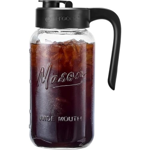 Mason Jar Pitcher - Airtight & Leakproof Glass Pitcher with Lid, Perfect for Breastmilk, Cold Brew, and Sun Tea, 2 Quart (64 oz) Mason Jar with Pour Spout Lid