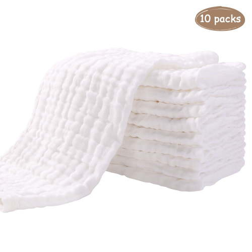 Yoofoss Muslin Baby Burp Cloths 100% Cotton- Soft Washcloths for Boy Girls, 10 Pack (White)