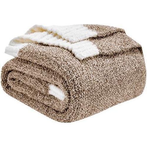 CozeCube Reversible Knitted Throw Blanket, Brown White Melange 50"x60"