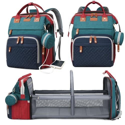 Astro alan Baby Diaper Bags with Changing Station, Waterproof Diaper Bag Backpack for Moms Dads with USB Charging Port, Baby Shower Gifts, Large Capacity diaper backpack, Red-Green-Blue