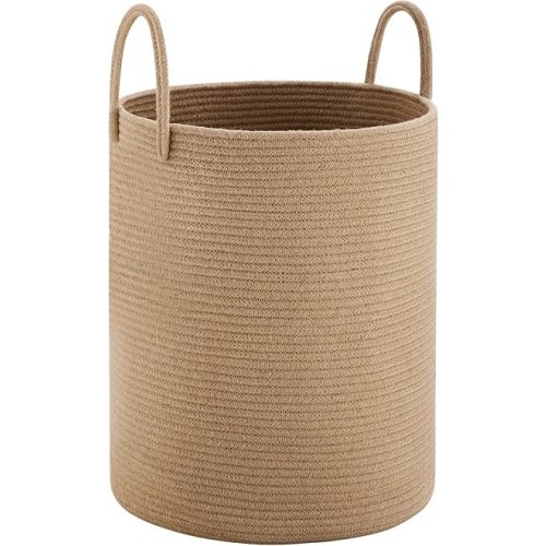 Cotton Rope Laundry Hamper by YOUDENOVA, 58L - Woven Collapsible Laundry Basket - Clothes Storage Basket for Blankets, Laundry Room Organizing, Bedroom Storage, Clothes Hamper – Jute Brown