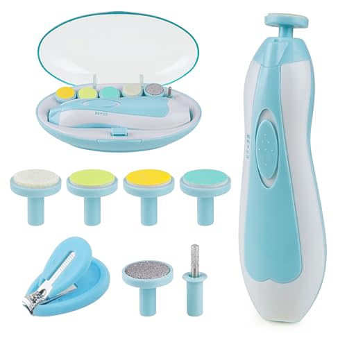OTTOLIVES Baby Nail Trimmer Electric Newborn Toddler, Safe Baby Nail Clippers Set with Light and 6 Replacement Heads, Baby Nail File Trim Polish Toes Fingernails Care Infant Essentials (Blue)