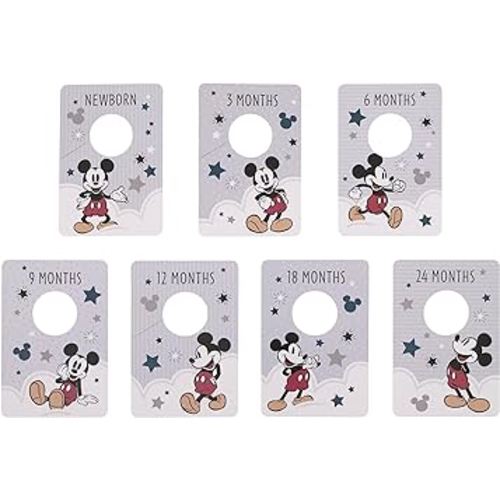 Disney Mickey Mouse Gray, Red, and Black, Nursery Baby Closet Dividers - Set of 7 Newborn to 24 Months