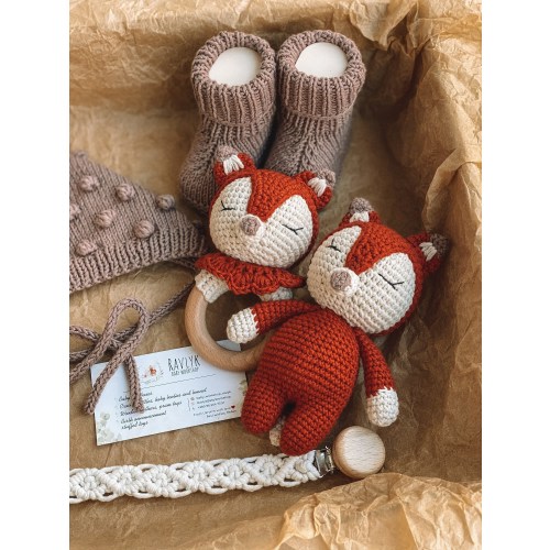 Red fox baby gift set, Fox baby gift box for pregnant sister, Fox rattle, Woodland baby shower gift