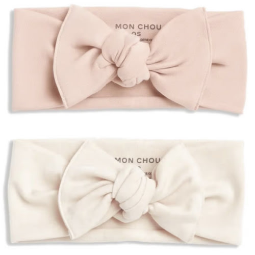 MON CHOU Baby Headbands - Set of 2 Organic Cotton Headbands for Baby Girls - Ultra Soft, 100% Pima Cotton Infant Hair Bows (Ivory & Bloom)