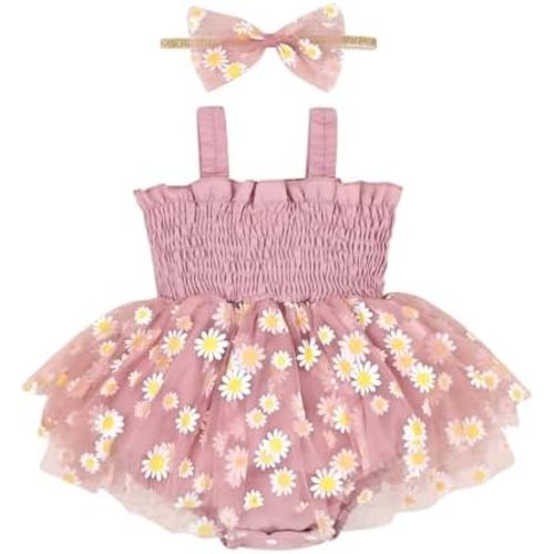 Baby Girl Summer Clothes Sleeveless Girl Clothes Cute Lace Daisy Romper Bodysuit Summer Outfits Headband 0-12Months