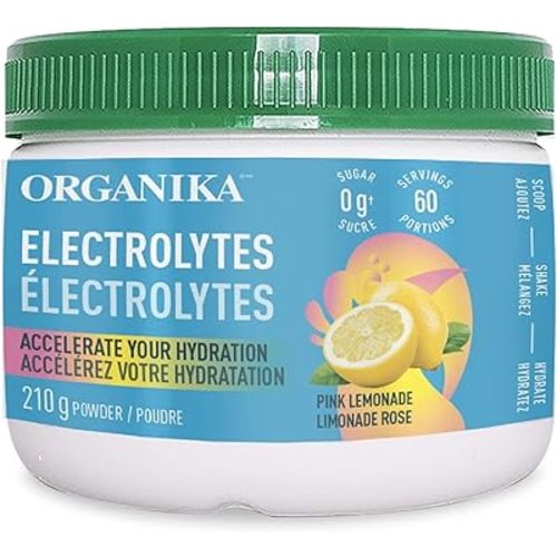 Organika Electrolytes Powder - Pink Lemonade - Sugar-Free Hydration and Electrolyte Replenishment with Prebiotics + 100% of daily Vitamin C - 210g - 60 servings