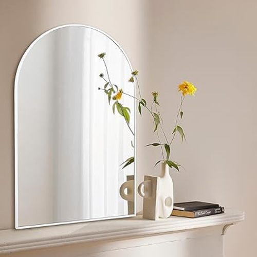 Arched White Bathroom Mirror,20 x 30 Inch Arch Wall Mirror with Wood Frame,Vanity Modern Tempered Glass Mirror for Bedroom,Entryway,Living Room