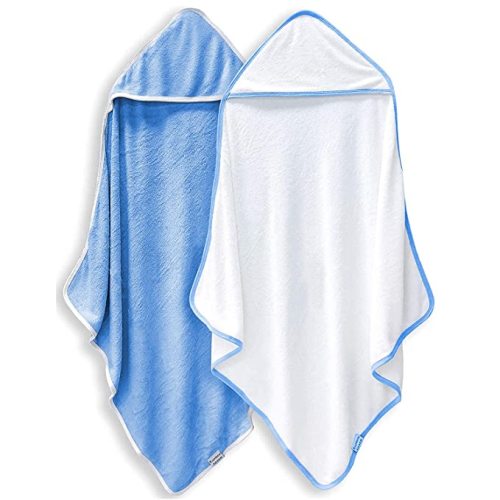 2 Pack Baby Bath Towel - Rayon Made from Bamboo, Ultra Soft Hooded Towels for Kids - X Large Size for 0-7 Yrs (White and Navy Blue, 37.5 x 37.5 Inch)