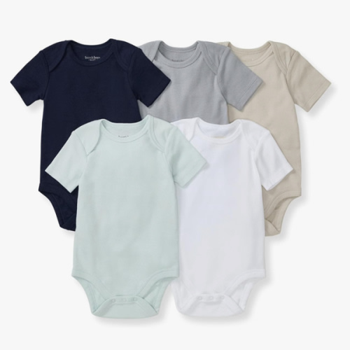 Burt's Bees Baby Unisex Organic Cotton Short and Long Sleeve Bodysuits, 5-Pack
