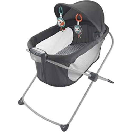 Fisher-Price Portable Baby Crib Soothing View Projection Bassinet with Lights Music Vibrations & Slim Fold for Newborns 0+ Months, Pencil Strokes