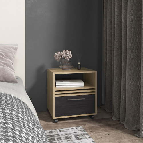 Wooden Nightstands Vance 20" High One Drawer Nightstand, Casters, Mobile, One Shelf, Bedroom Natural Oak,Bedside Nightstands