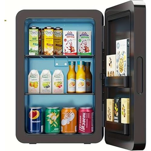 22L/30Cans Mini Fridge for Bedroom, 12v DC Portable Cooler & Warmer, Mini Refrigerator with Glass Front, for Car Office Desk & Dorm Food Beverage Skincare Makeup (Black)