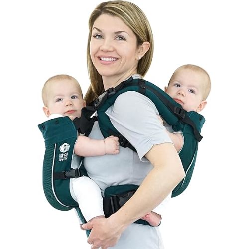 TwinGo Carrier - Breathable Twin Baby Carrier that Separates into 2 Baby Carriers, Adjustable Twin Carriers for Babies and Toddlers (10-45 lbs), Fits Adults XS-XXL - Air Model, Modern Teal
