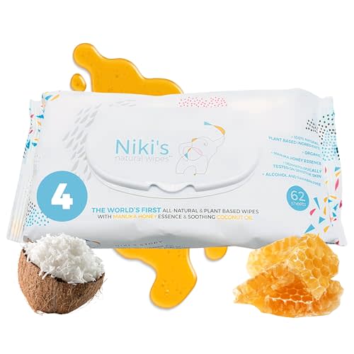 Niki's Natural Baby Wipes | Organic Baby Wipes Sensitive | Made with Manuka Honey and Coconut Oil, Unscented | EWG Verified | 248 Wipes (4 Pack x 62 Count Wipes)