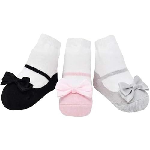 Baby Girl Socks with Mary Jane or Sneaker Shoe Look - Non-slip Gripper Soles - 3 or 6 Pairs - Soft Cotton