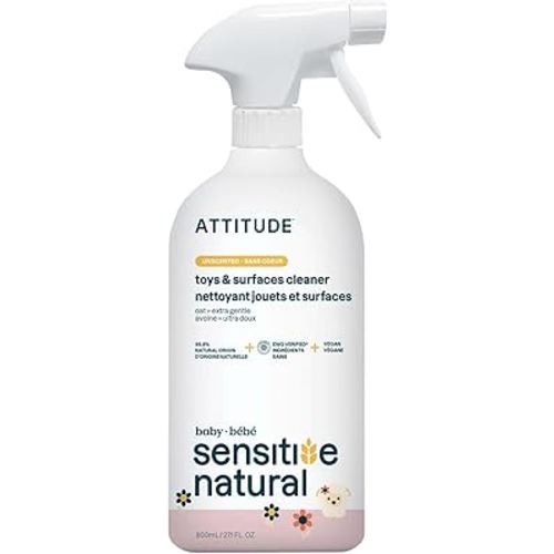 ATTITUDE Toy and Hard Surface Cleaner, Plant and Mineral Based Ingredients, Vegan, Baby and Kids Household Products, Sensitive Skin, Unscented, 27.1 Fl Oz