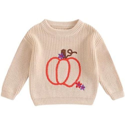 Toddler Baby Boy Girl Halloween Outfit Infant Pumpkin Embroidery Knit Sweaters Sweatshirt Tops Fall Winter Clothes