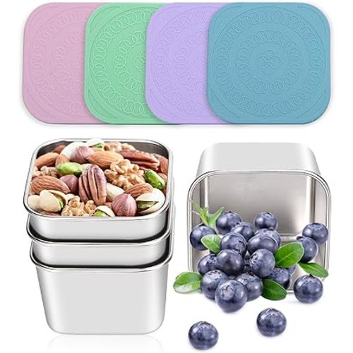 Haldane Stainless Steel Snack Containers for Kids, Mini Snack Contaiens with Lids, Reusable Snack Packs Contaienrs Food Storage Bento Containers Small Lunch Box for Daycare, School Travel, 4 * 6oz