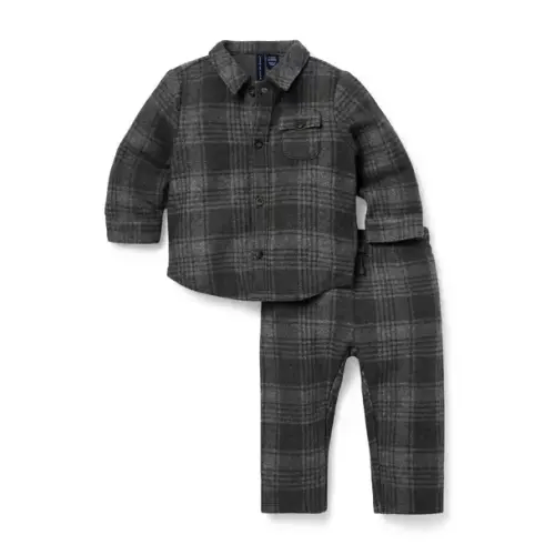 Newborn Charcoal Heather Plaid Baby Plaid Matching Set by Janie and Jack