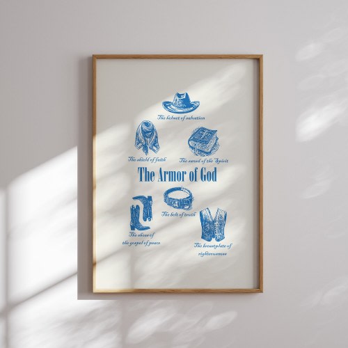 Blue Western The armor of God Christian wall decor, Modern Blue Christian Artwork, Christian religious wall art gift, Wild West decor