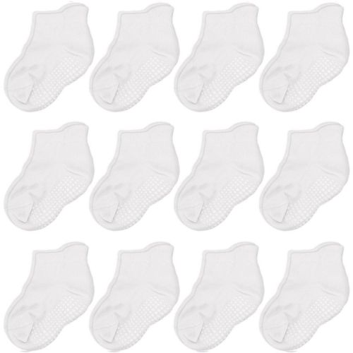 Cozyway Non-slip Ankle Style Socks With Grippers, 12 Pack For Baby Boys And Girls, Solid White, 6-12 Months, Unisex