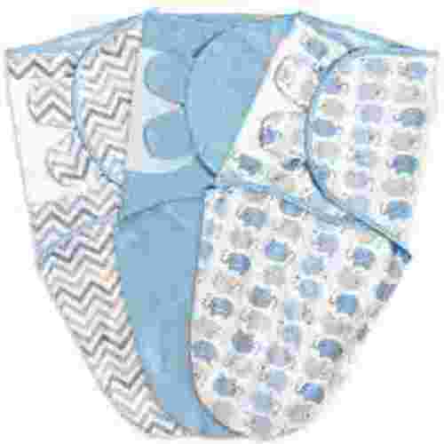 Gllquen Baby Organic Cotton Swaddle 3-Pack for 0-3 Months Newborn Infant Boys Girls, Blue Elephants