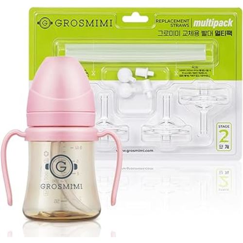 GROSMIMI PPSU Spill Proof Magic Sippy Cup 6 oz (Pink) Replacements (Multipack, Stage 2)