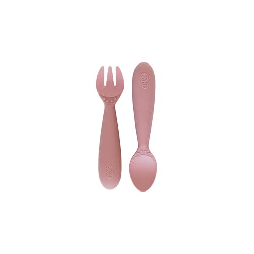 ezpz Tiny Spoon (2 Pack in Blush) - 100% Silicone Baby Spoon for Baby Led Weaning + Purees - 6 months + - Designed by a Pediatric Feeding Specialist - Baby Essentials & Baby Gifts