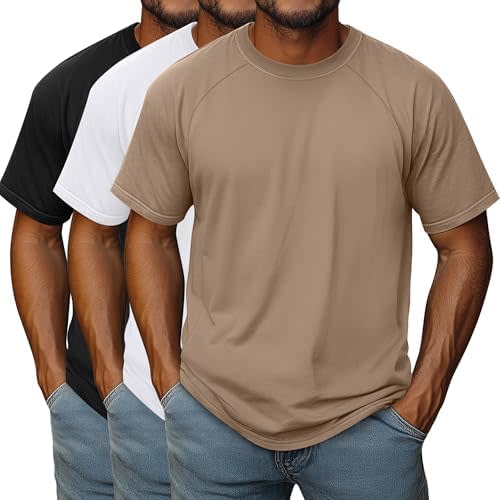 Riyiper 3 Pack S-5XL Men's Big and Tall Raglan Short Sleeve T-Shirts Crewneck Summer Casual Tops Slim Fit Basic Tee