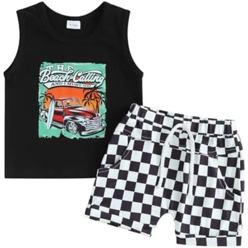 Toddler Baby Boy Clothes Sleeveless Tank Tops + Striped Print Jogger Shorts with Pockets 2Pcs Summer Outfits