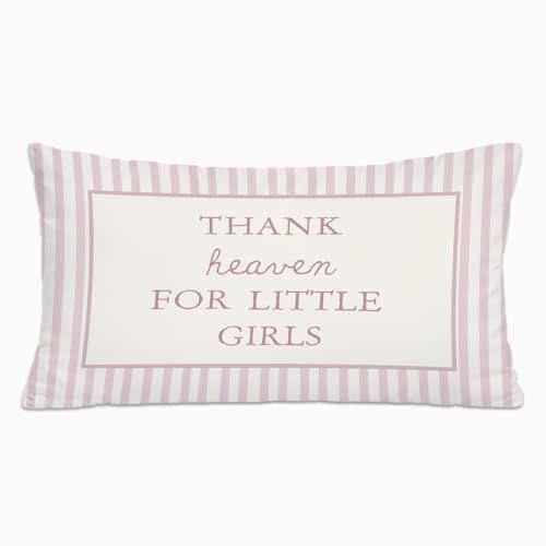 Girls Nursery Decor 12x20 Pillow Cover,Thank Heaven for Little Girls Decorations Newborn Gifts,Baby Shower Decorations,Pink Throw Pillow Covers Pillowcases for Toddler Girls Bedroom Playroom