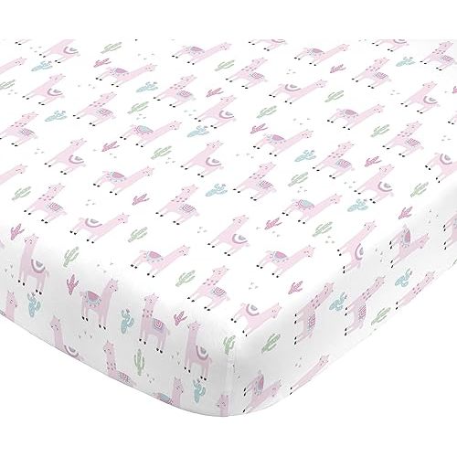 NoJo Super Soft Pink Llama Nursery Crib Fitted Sheet