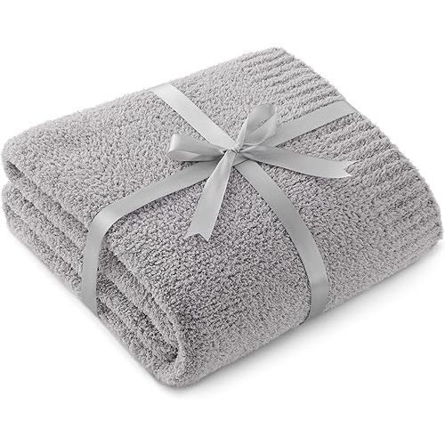 Bedsure Knit Throw Blanket for Couch - Super Soft, Cozy & Warm Fluffy Blanket, Breathable, Lightweight for Bed & Sofa, Grey, 50x60 Inches