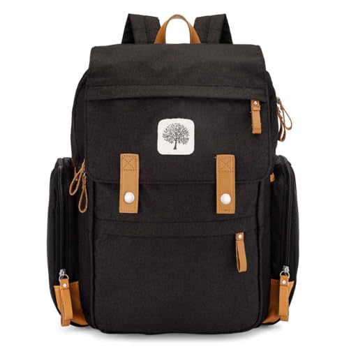 Parker Baby Co. Diaper Backpack - Large Diaper Bag with Insulated Pockets, Stroller Straps and Changing Pad -Birch Bag - Black