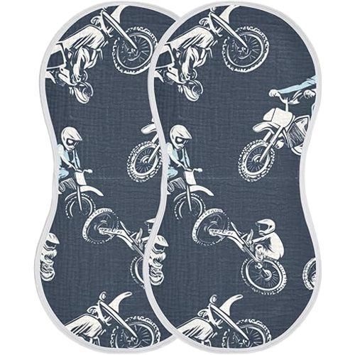 Motorcycle Motorbike Retro Burp Cloths Baby Boys Girls Absorbent Soft Cotton Burping Cloths Rags 2 Pack