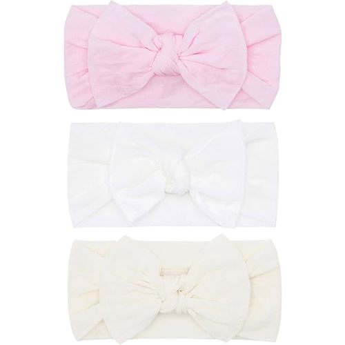 Baby Bling Bows - Newborn to Little Baby Girl Bows, 3PK CLASSIC KNOT Nylon Super Soft Stretchy Toddler Headbands, Perfect Hair Accessories Head Bands for Infant Kids, Made in the USA