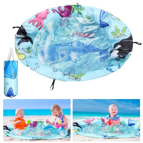 Tondiamo 4.6 x 4.6 ft Beach Pool for Toddler Baby Beach Pool Blanket 2 in 1 Waterproof Sandproof Kiddie Foldable Sand for Kid Vacation Picnic