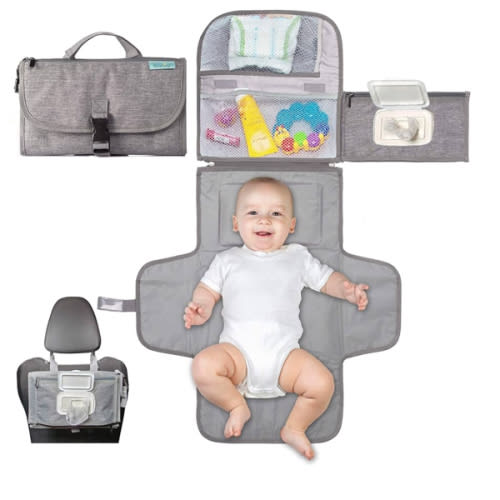 Kopi Baby Portable Diaper Changing Pad - Baby Diaper Changer Travel Bag with Wipes Pocket, Smart Design Portable Changing Mat, Infant Travel Station Kit, Gift for Newborn Girl & Boy - Grey, Classic