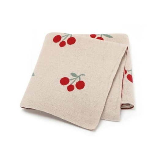 Newborn Baby Blanket Cotton Knit Children Soft Stroller Swaddling Sleeping Cover Girl Boy Bed Quilt 90*70CM Fashion Solid Plaid Fashion Cute Cherry