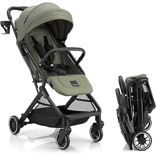 Compact Fold Baby Stroller, Lightweight Travel Toddler Stroller with One-Click Fold, Extendable UPF50+ Canopy, Cup Holder, UV Protected and Waterproof, One-Hand Folding - Green