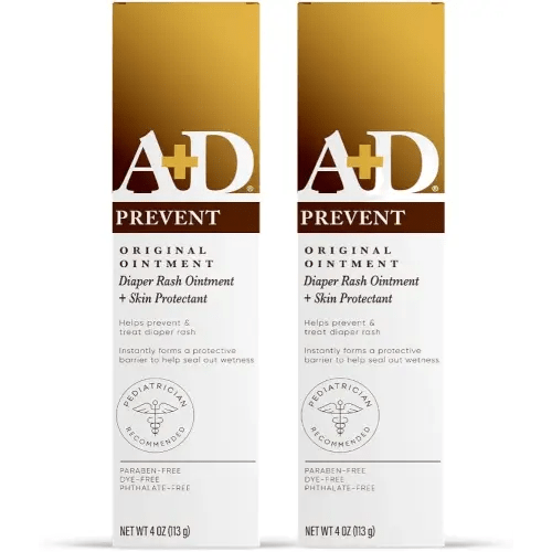 A+D Original Diaper Rash Ointment - Prevents & Protects Diaper Rash - Moisturizing Skin Protectant With Vitamins A & D - Healing Ointment for Dry and Cracked Skin - 4oz, 2 Pack