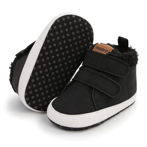 SOFMUO Baby Boys Girls High Top Ankle PU Leather Sneakers Soft Rubber Sole Infant Moccasins Newborn Oxford Loafers Anti-Slip Toddler Wedding Uniform Dress Shoes