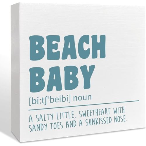 Beach Nursery Room Wooden Box Sign, A Salty Little Sweetheart, Inspirational Nursery Bedroom Desk Decor, Motivational Kids Room Nursery Decoration, Nursery Baby Shower Gifts for Newborn Baby Boys