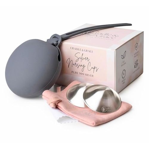 Pure 999 Silver Nursing Cups & Carrying Case | Silver Nipple Covers Breastfeeding Kit for All-Natural Healing | Silver Nipple Shields for Nursing Moms | Sore Nipple Relief Breastfeeding - Regular