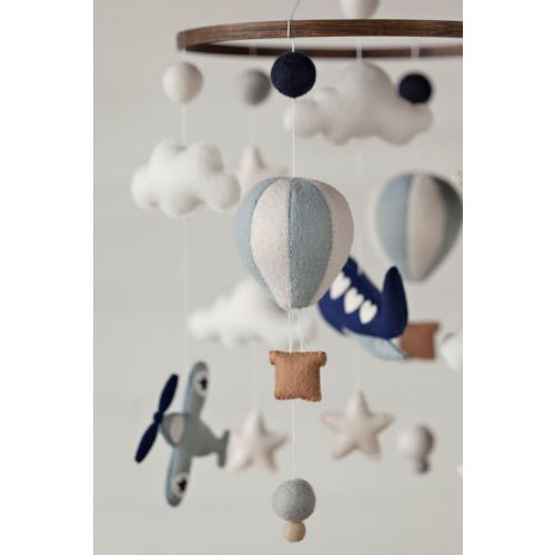 Airplane and Hot Air Balloon Mobile Handstitched with custom felt color options available