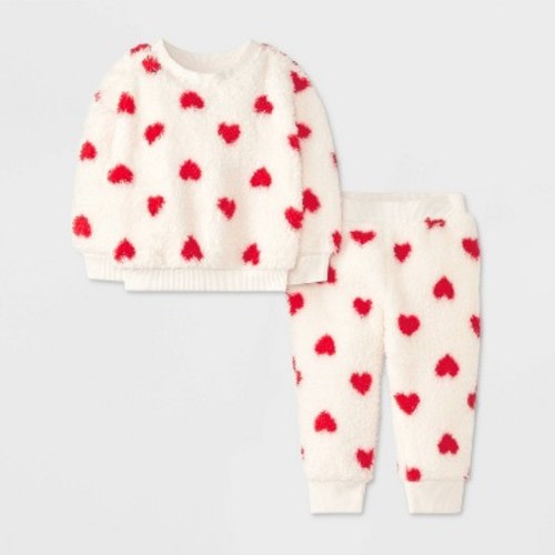 Baby Printed Heart Cozy Top & Bottom Set - Cat & Jack™ Cream Newborn
