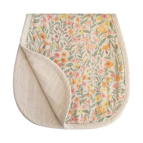 mushie Muslin Baby Burp Cloths | 100% Organic Cotton, Set of 2 (Pastel Blooms/Fog)