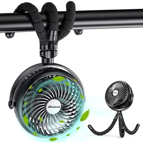 AMACOOL Baby Stroller Fan 20H Work Time Battery Powered Clip on Fan with Flexible Tripod for Car Seat Crib Bike Treadmill Umbrella Wheelchairs - 5" - Black