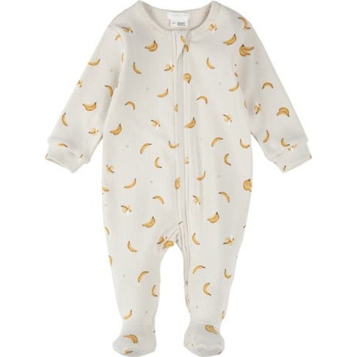 Banana Print Cotton Rib One-Piece Footed Pajamas, 6M